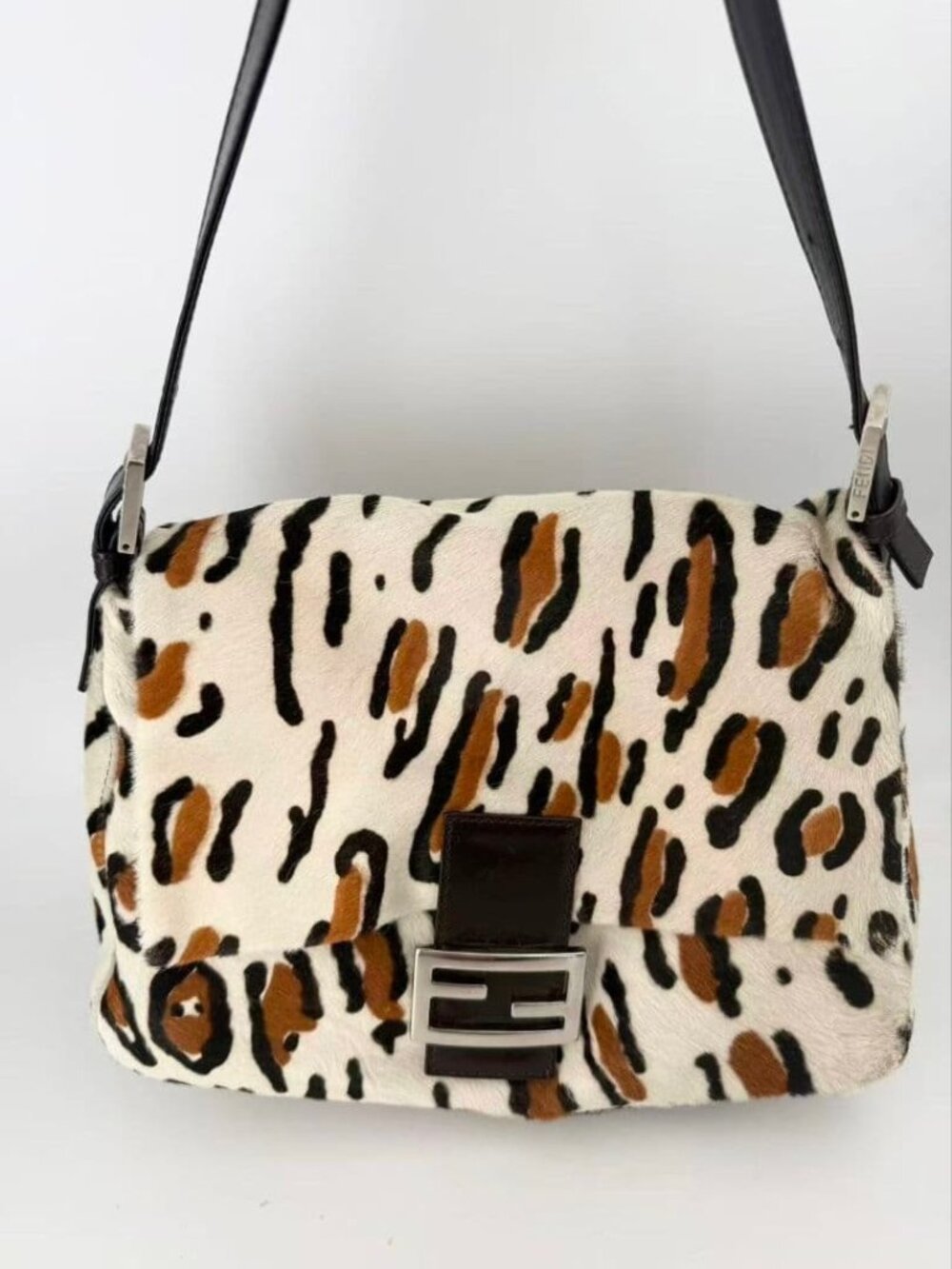 Fendi Calf Hair Animal Print Baguette Bag